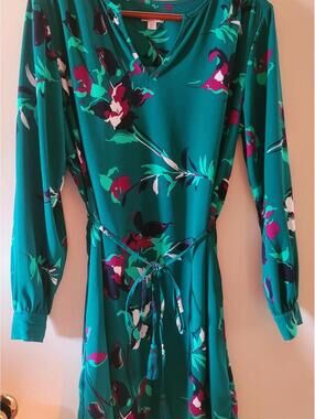 Merona Teal Floral Midi Dress with Pink & White Accents